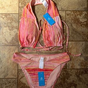 Cupshe Pink Coral Striped Halter Bikini